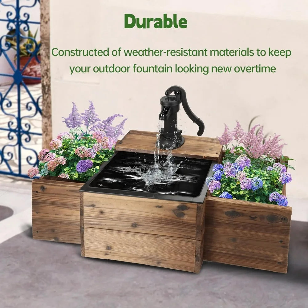Outdoor Fir Wood Water Fountain With Flower Box And Pump