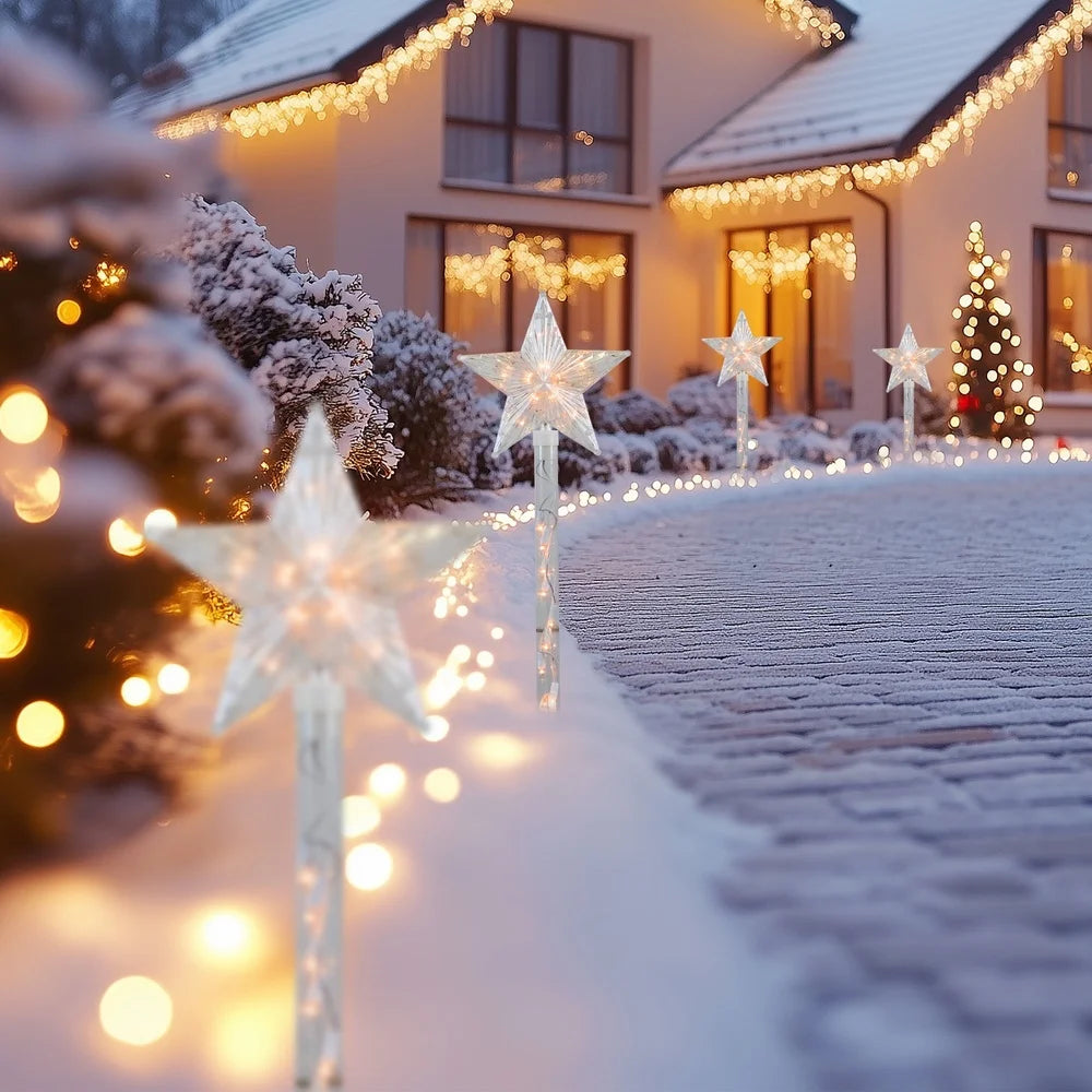 XMSJ Lighted Star Christmas Pathway Markers 4 Count LED Outdoor