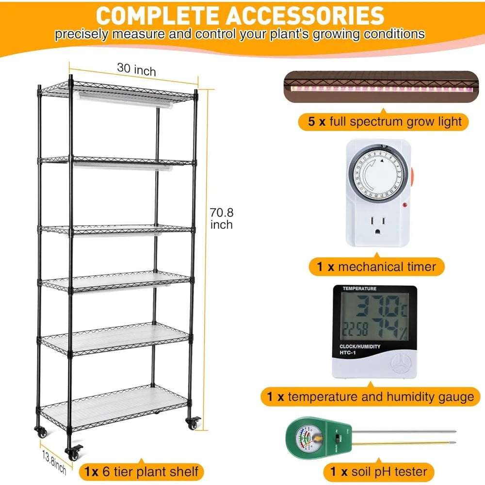 High-concerned Plant Shelf With Grow Lights 6-Tier LED Indoor Greenhouse