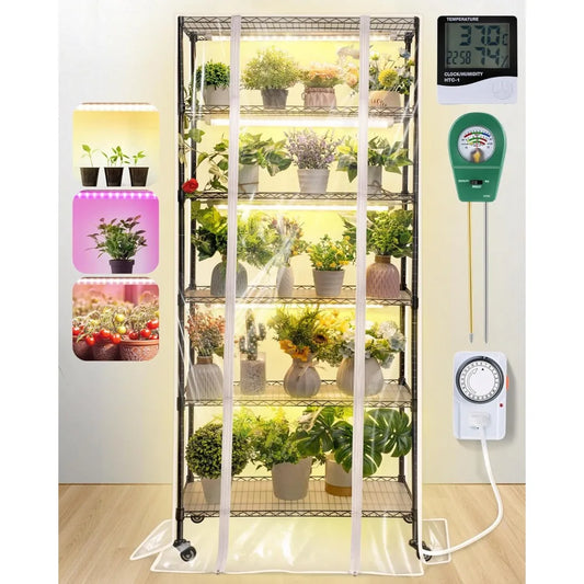 High-concerned Plant Shelf With Grow Lights 6-Tier LED Indoor Greenhouse