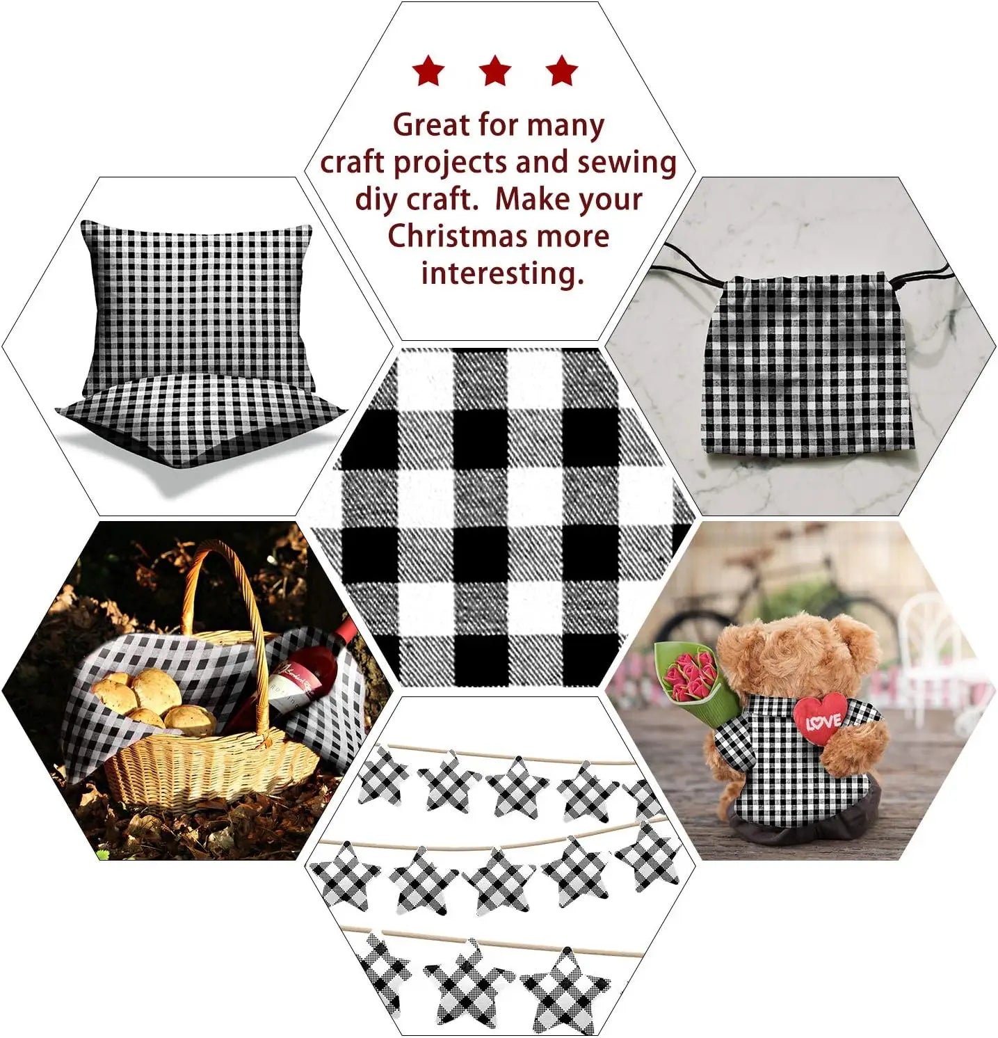 HenanChoice Buffalo Plaid Fabric Christmas Polyester Cotton