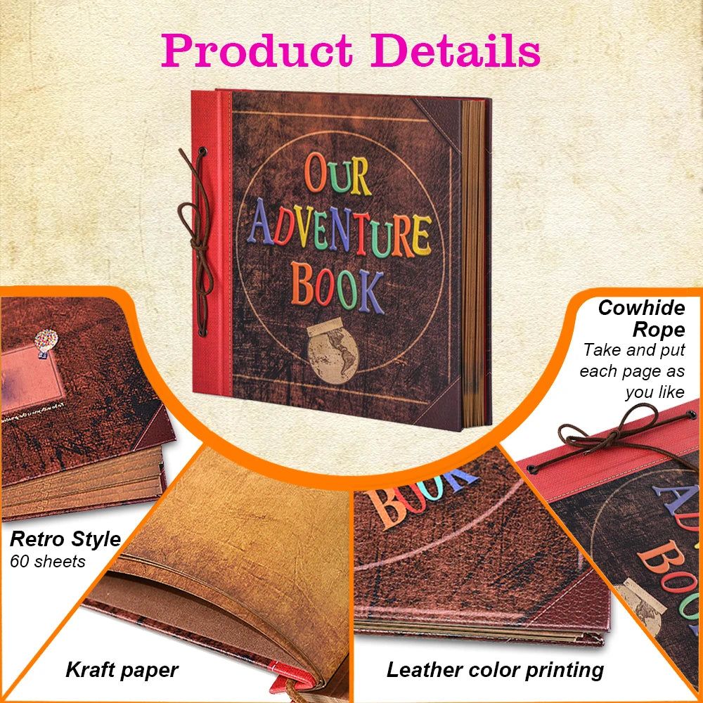 Cover Our Adventure Scrapbook Album 60 Pages Hard Cover