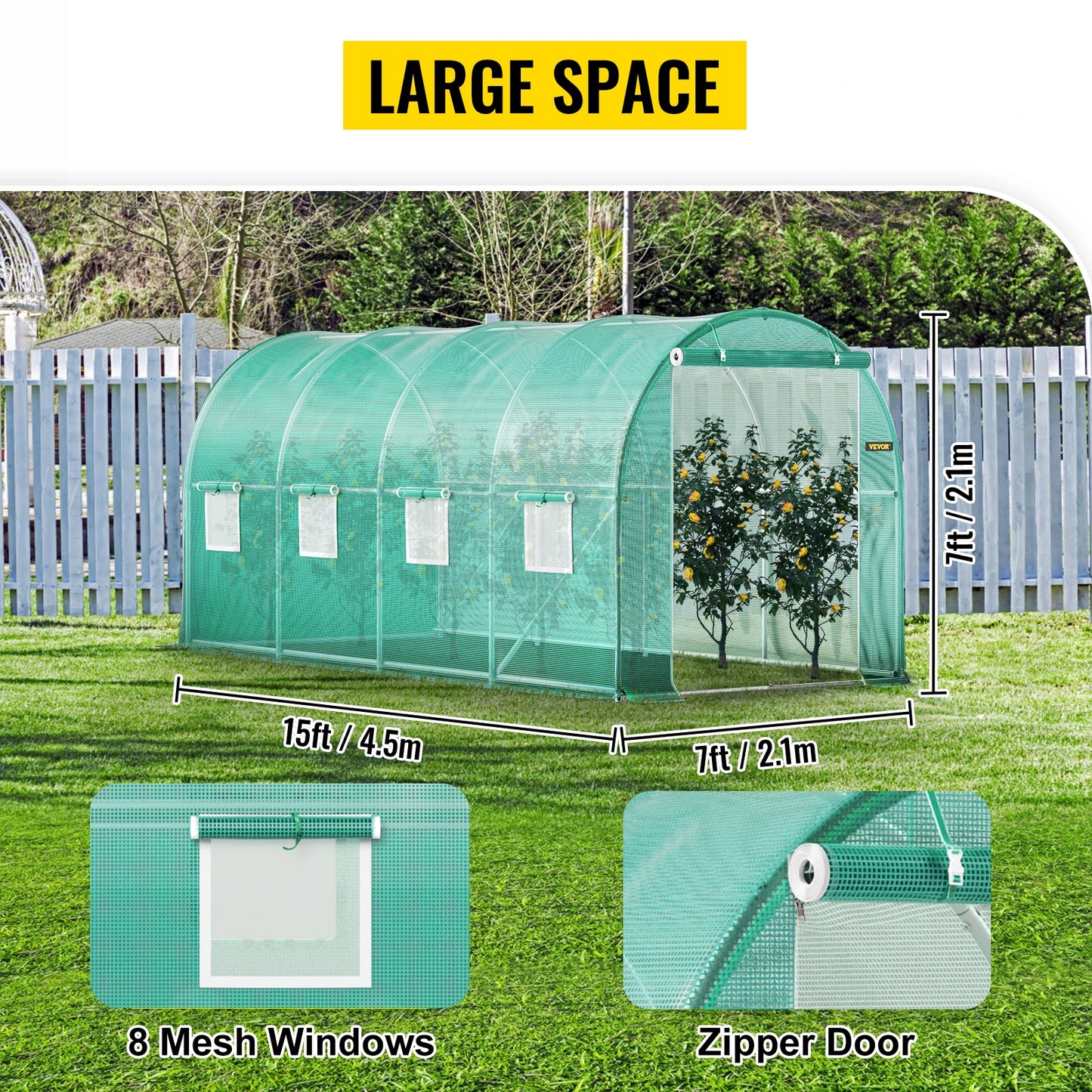 SucceBuy Walk-In Tunnel Greenhouse With Galvanized Frame And Waterproof Cover