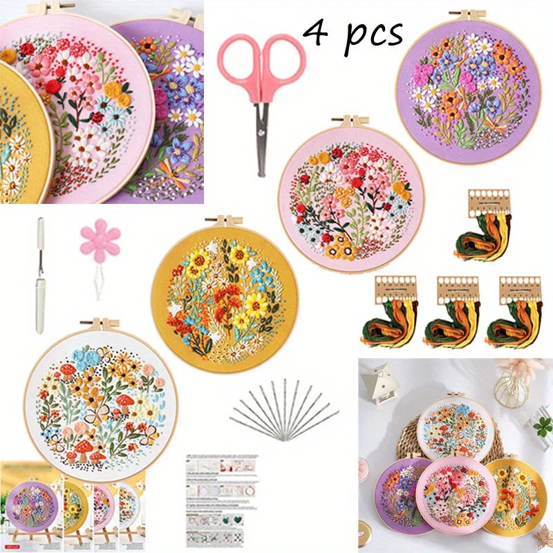 Choice 4pcs DIY Embroidery Kit Cross Stitch Set For Beginners