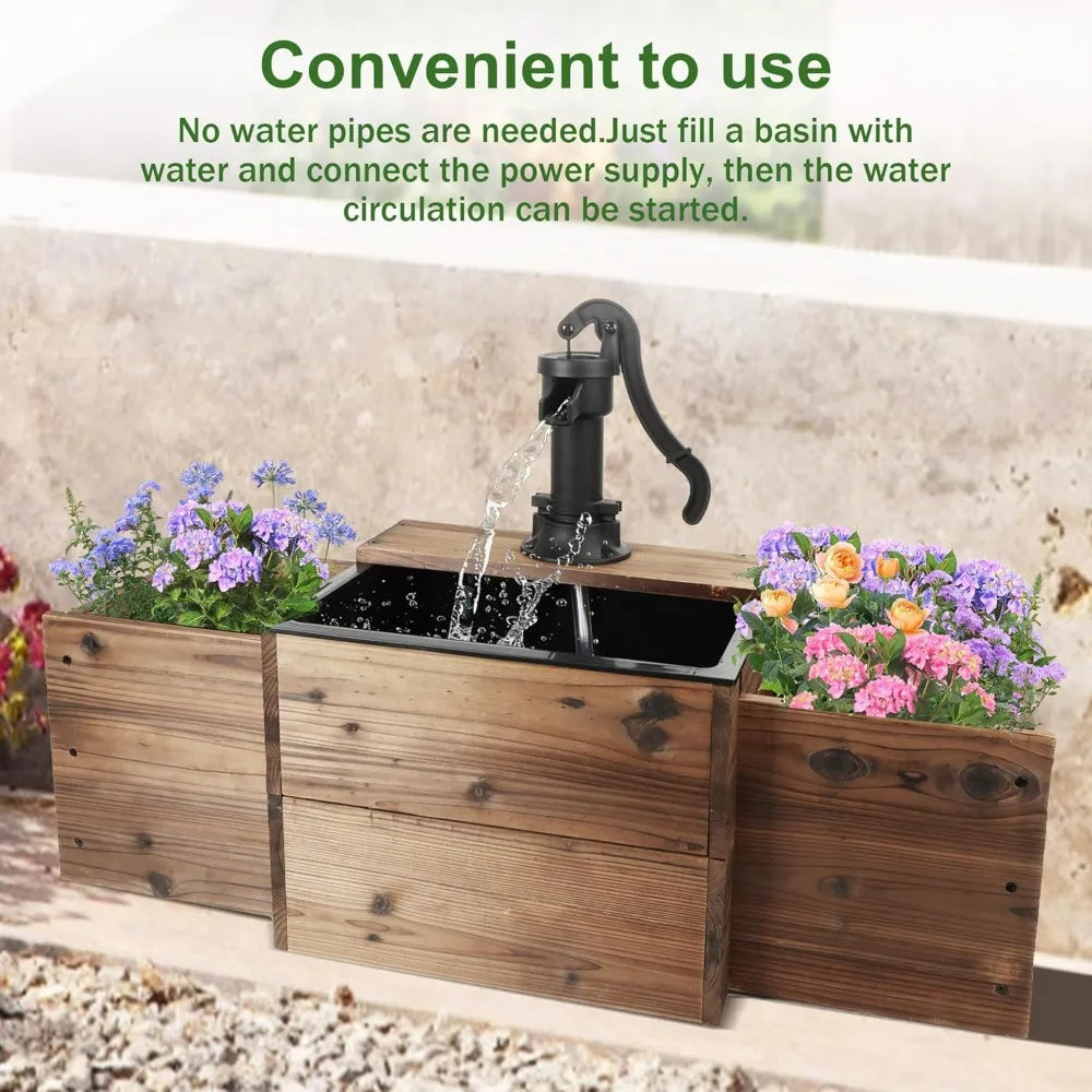 Outdoor Fir Wood Water Fountain With Flower Box And Pump