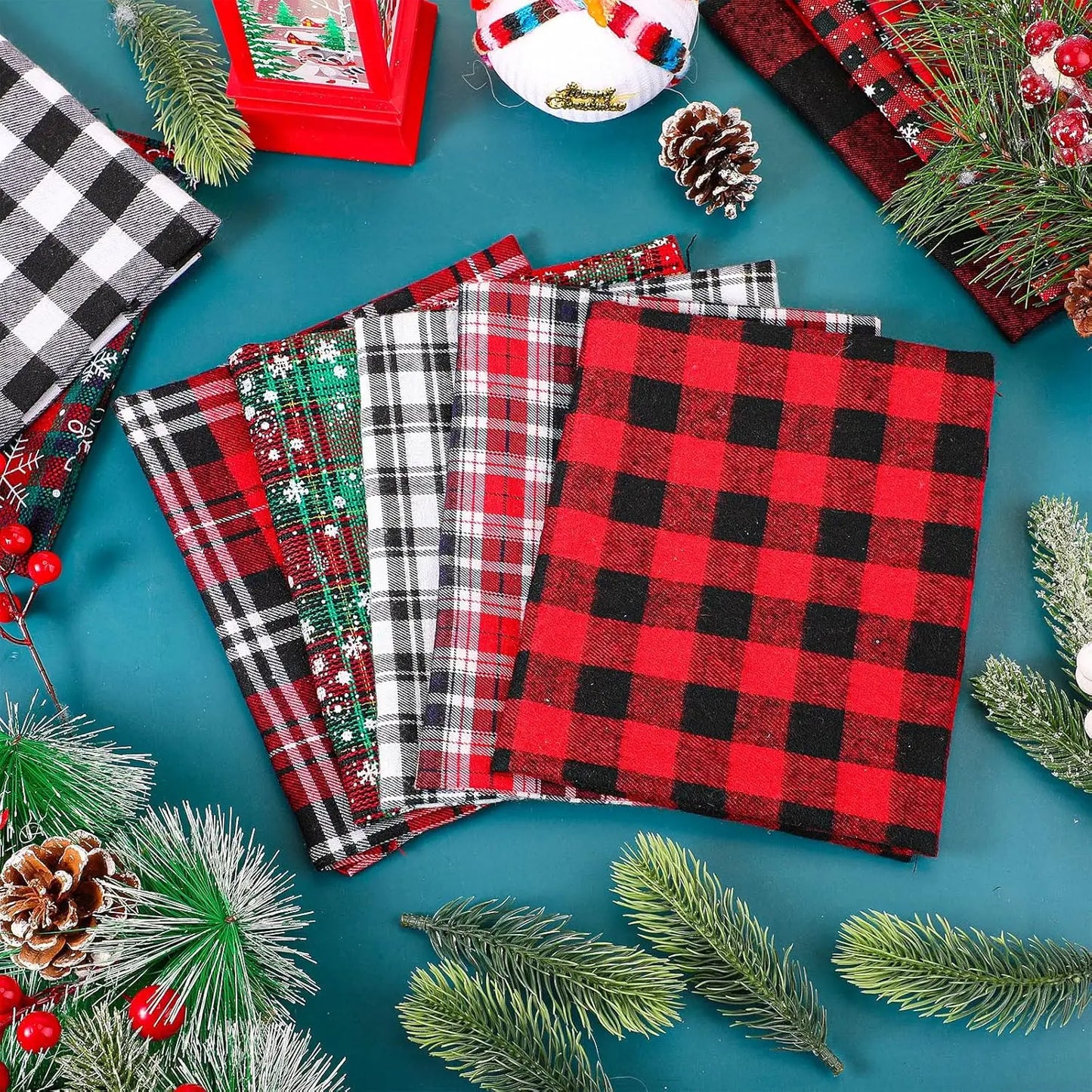 HenanChoice Buffalo Plaid Fabric Christmas Polyester Cotton