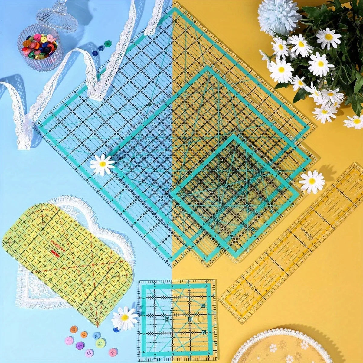 Choice Acrylic Square Quilting Rulers Set for Embroidery and Sewing