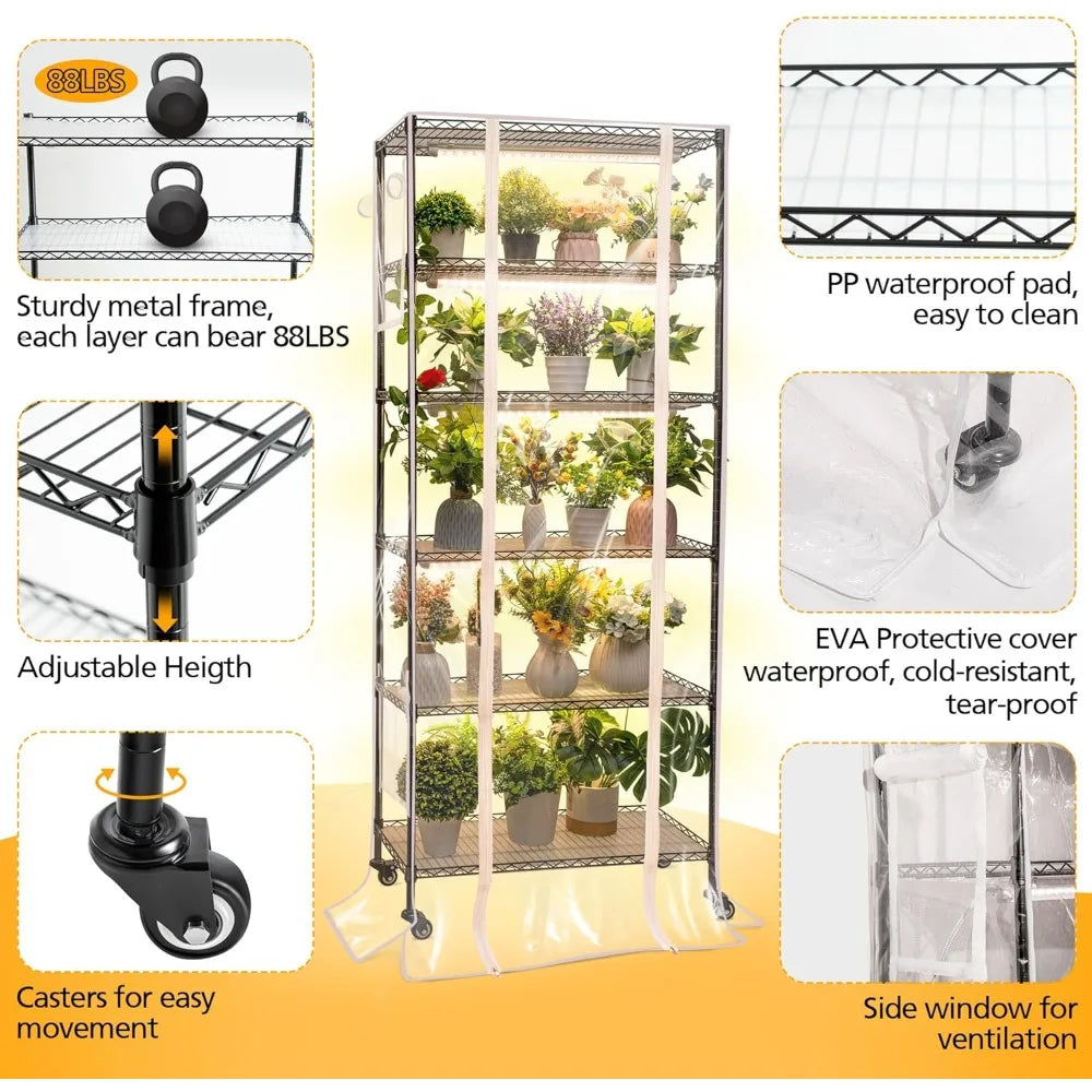 High-concerned Plant Shelf With Grow Lights 6-Tier LED Indoor Greenhouse