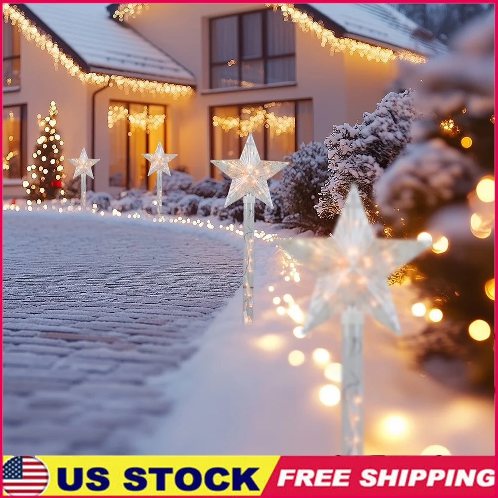 XMSJ Lighted Star Christmas Pathway Markers 4 Count LED Outdoor