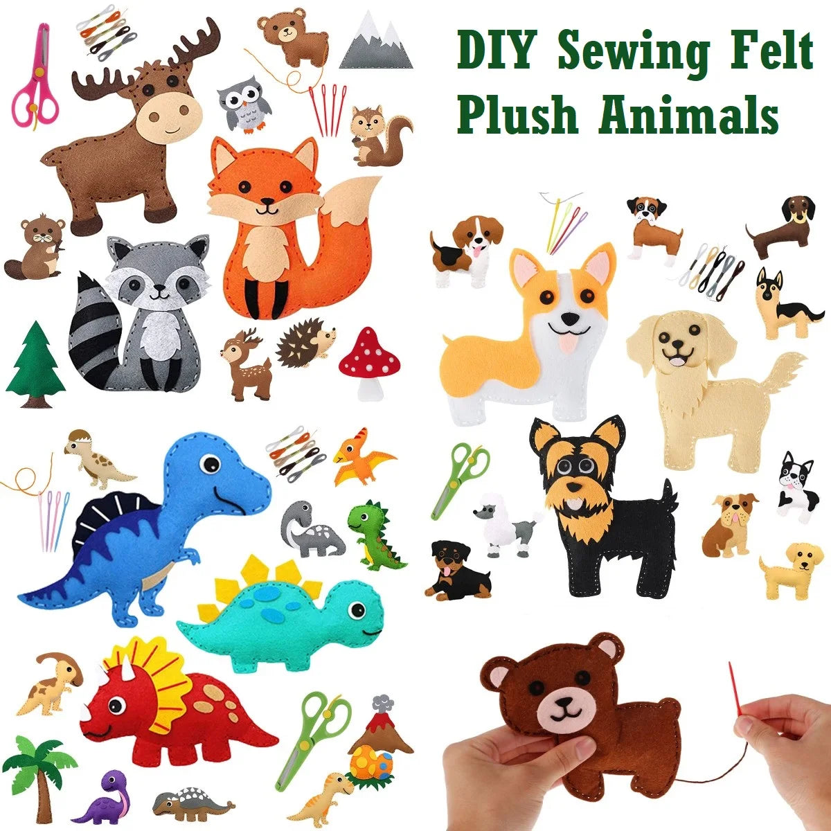 Choice DIY Sewing Felt Animals Craft Kit Forest Dinosaurs Dog