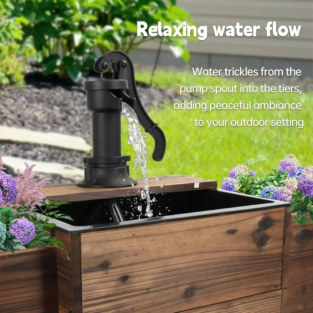 Outdoor Fir Wood Water Fountain With Flower Box And Pump