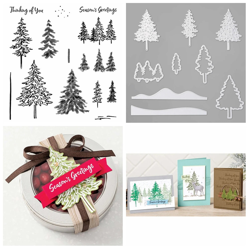 Hign-concerned Christmas Tree Clear Stamps And Cutting Dies Set